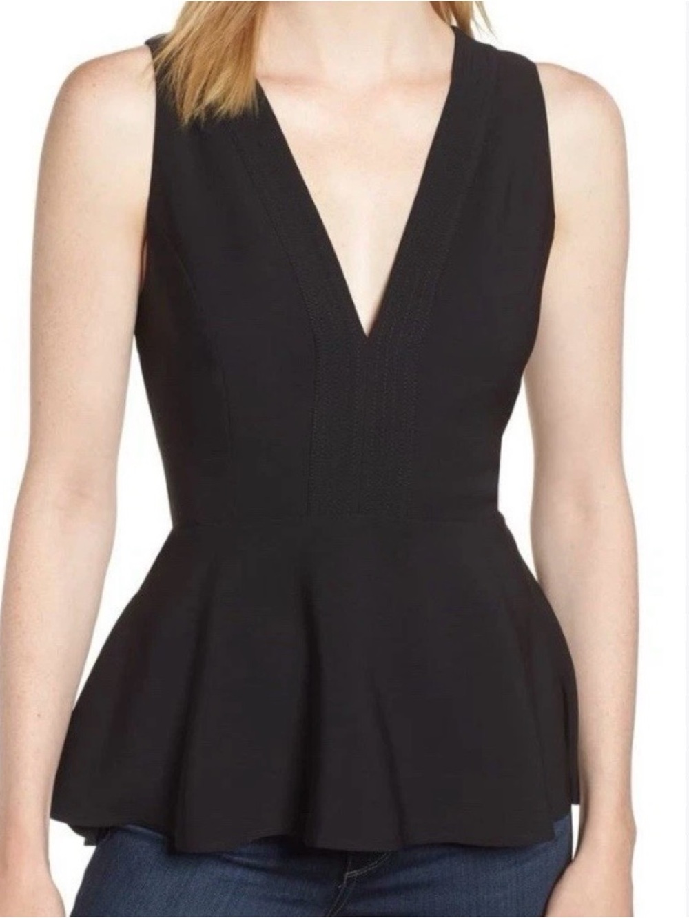 Black V-Neck Peplum Tank
